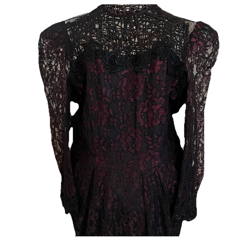 VTG Black Lace Overlay Dress S Whimsigoth Victorian Mesh‎ Neckline Moody Vamp